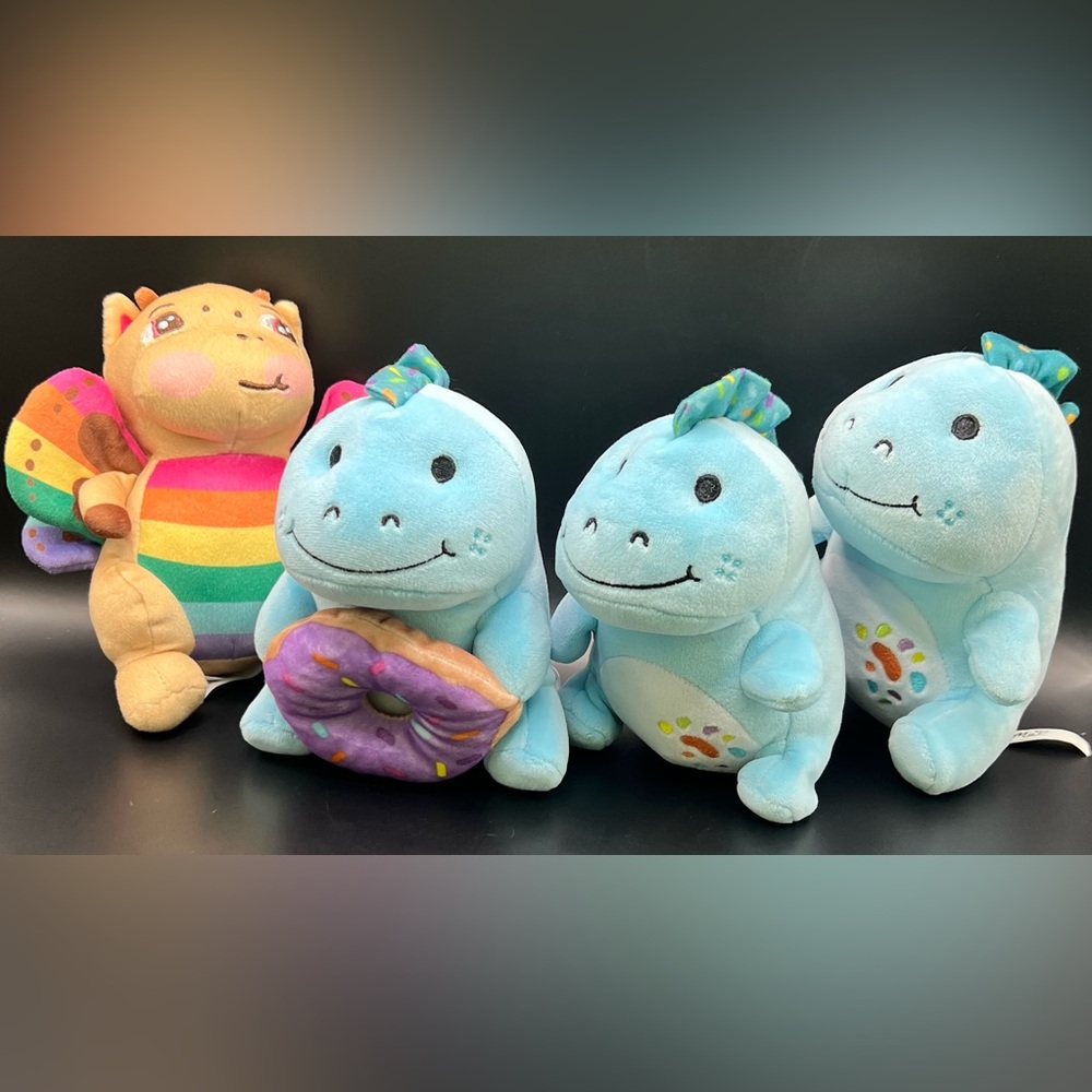Moriah Elizabeth- Set of 4, Charming Blue Dinosaurs and one butterfly Plush Toy
